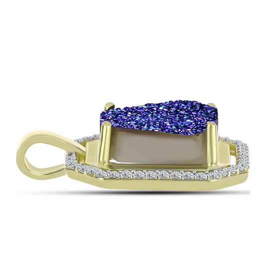 Pendente de Prata com Banho de Ouro com Drusy Roxo e Topázio Branco