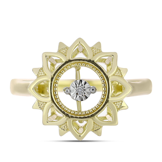 Anel de Prata com Banho de Ouro com Diamante Branco  Contraste: Cabeca de Veado (800)