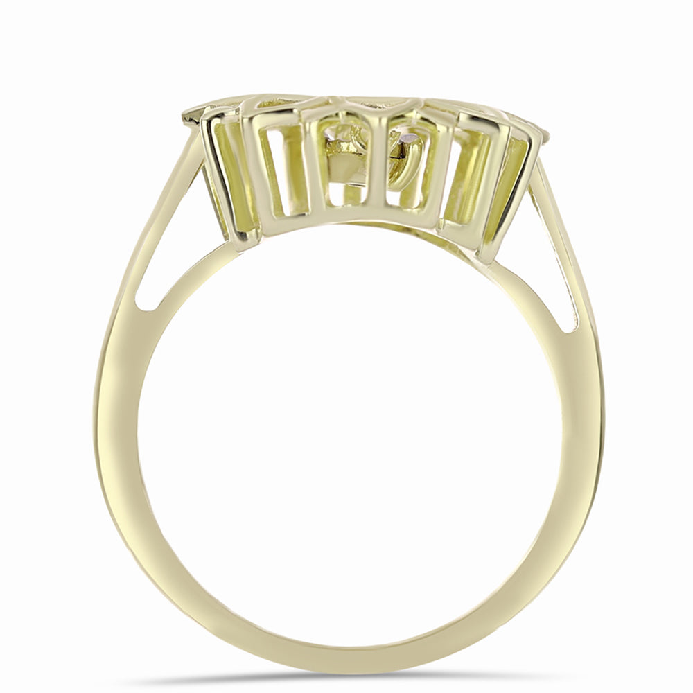 Anel de Prata com Banho de Ouro com Diamante Branco  Contraste: Cabeca de Veado (800)
