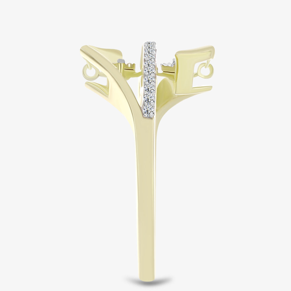 Anel de Prata com Banho de Ouro com Diamante Branco e Topázio Branco  Contraste: Cabeca de Veado (800) 8 