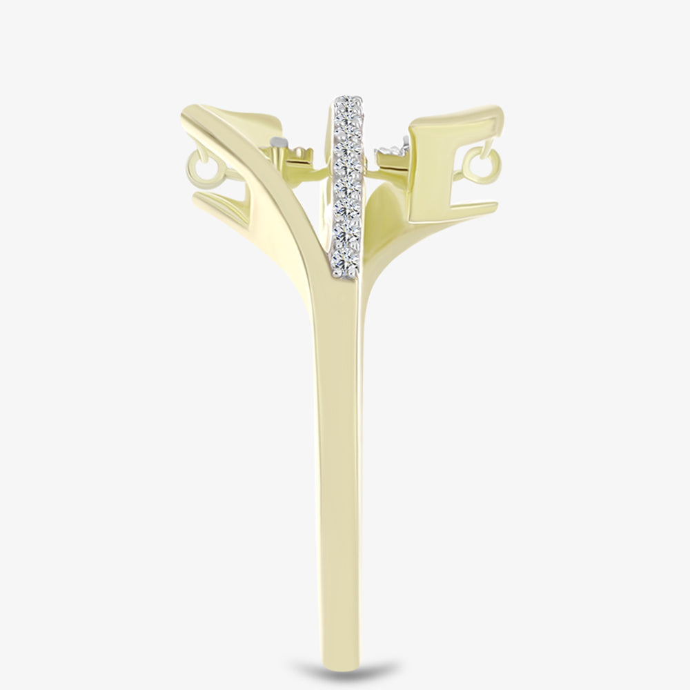 Anel de Prata com Banho de Ouro com Diamante Branco e Topázio Branco  Contraste: Cabeca de Veado (800)