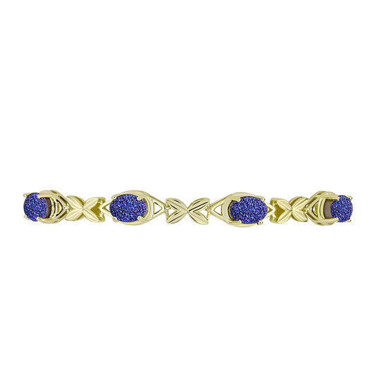 Pulseira de Prata com Banho de Ouro com Drusy Roxo  Contraste: Cabeca de Veado (800)