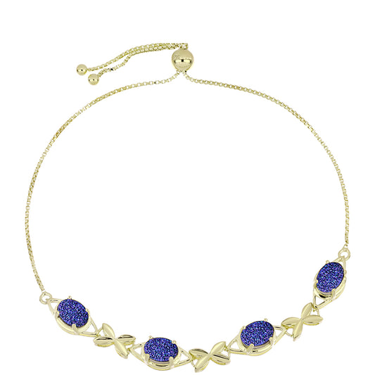 Pulseira de Prata com Banho de Ouro com Drusy Roxo  Contraste: Cabeca de Veado (800)