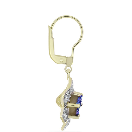 Brincos de Prata com Banho de Ouro com Drusy Roxo e Topázio Branco