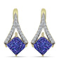 Brincos de Prata com Banho de Ouro com Drusy Roxo e Topázio Branco