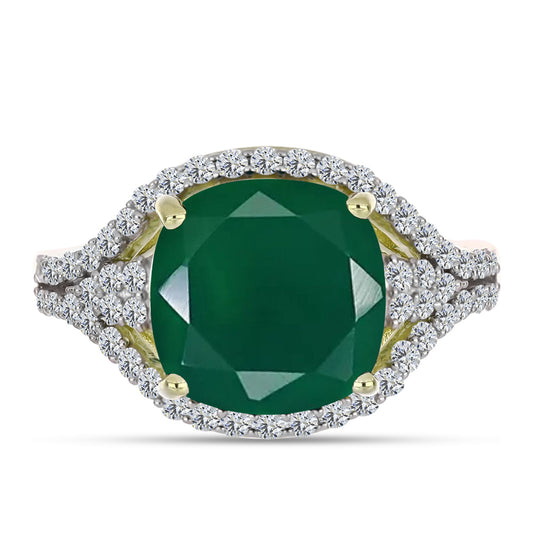 Anel de Prata com Banho de Ouro com Ágata Verde e Topázio Branco  Contraste: Cabeca de Veado (800)