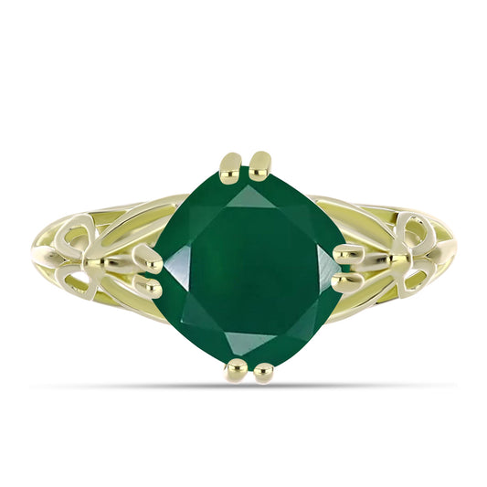 Anel de Prata com Banho de Ouro com Ágata Verde  Contraste: Cabeca de Veado (800)