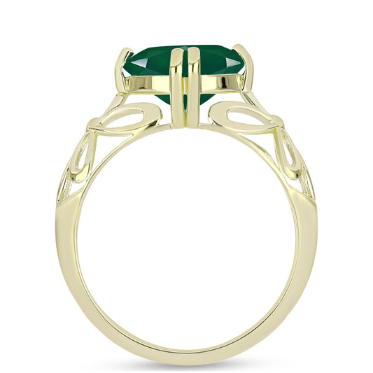 Anel de Prata com Banho de Ouro com Ágata Verde  Contraste: Cabeca de Veado (800)