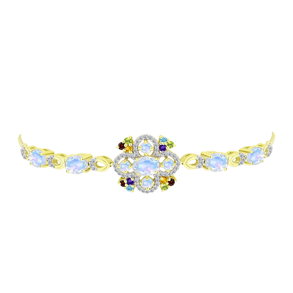 Pulseira de Prata com Banho de Ouro com Pedra da Lua Arco-íris  Contraste: Cabeca de Veado (800)