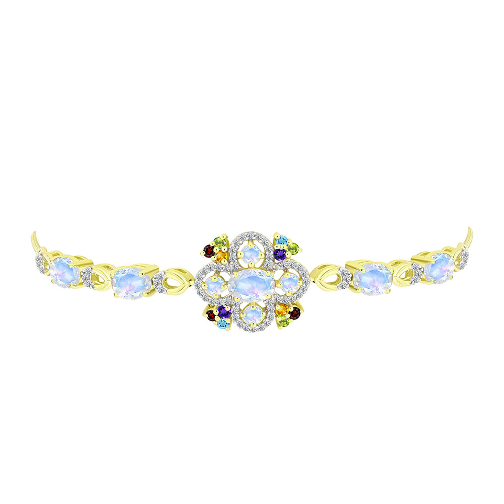 Pulseira de Prata com Banho de Ouro com Pedra da Lua Arco-íris  Contraste: Cabeca de Veado (800) 5 