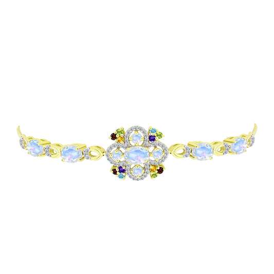 Pulseira de Prata com Banho de Ouro com Pedra da Lua Arco-íris  Contraste: Cabeca de Veado (800)