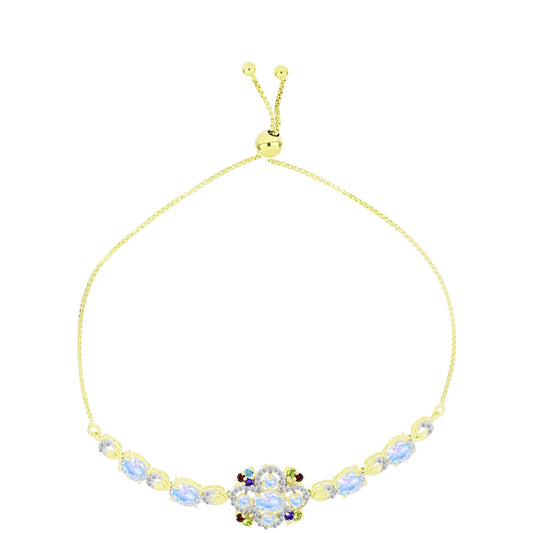 Pulseira de Prata com Banho de Ouro com Pedra da Lua Arco-íris  Contraste: Cabeca de Veado (800)