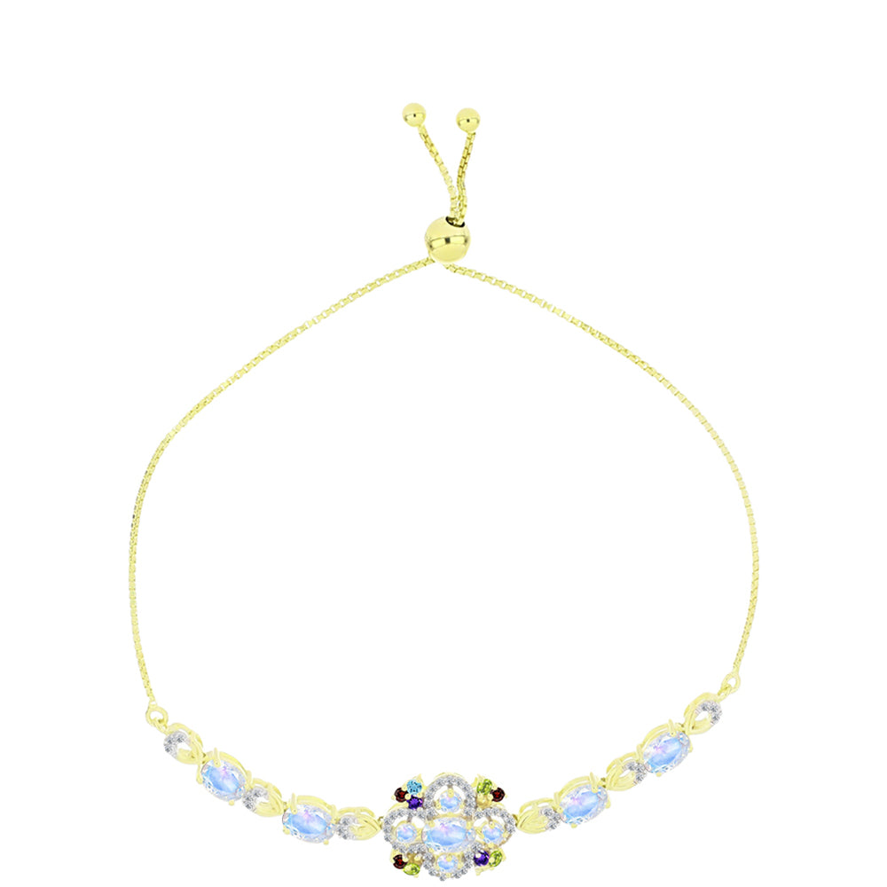 Pulseira de Prata com Banho de Ouro com Pedra da Lua Arco-íris  Contraste: Cabeca de Veado (800)