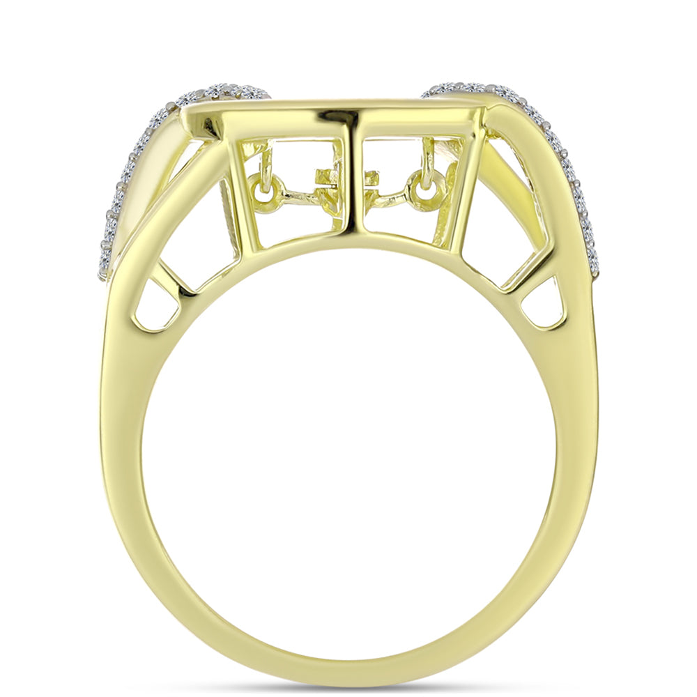 Anel de Prata com Banho de Ouro com Diamante Branco e Topázio Branco  Contraste: Cabeca de Veado (800) 2 