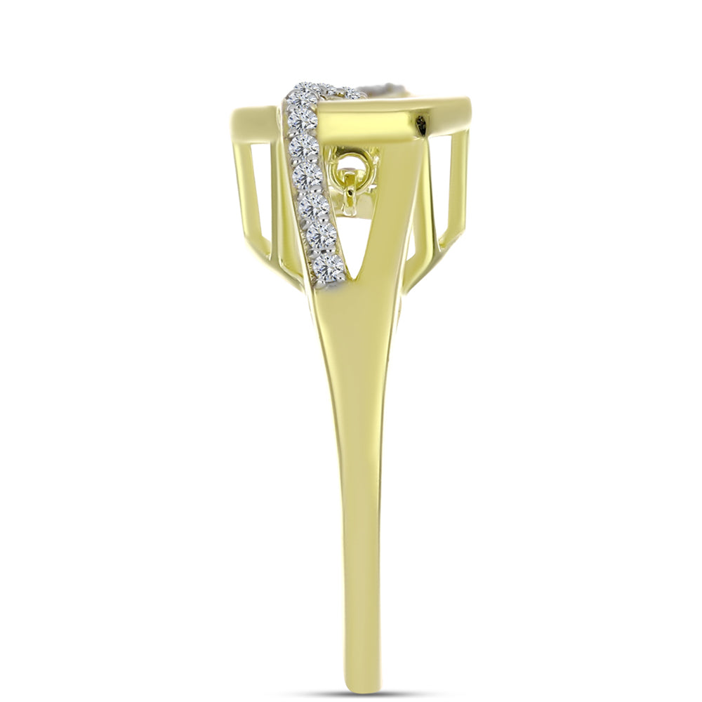 Anel de Prata com Banho de Ouro com Diamante Branco e Topázio Branco  Contraste: Cabeca de Veado (800)