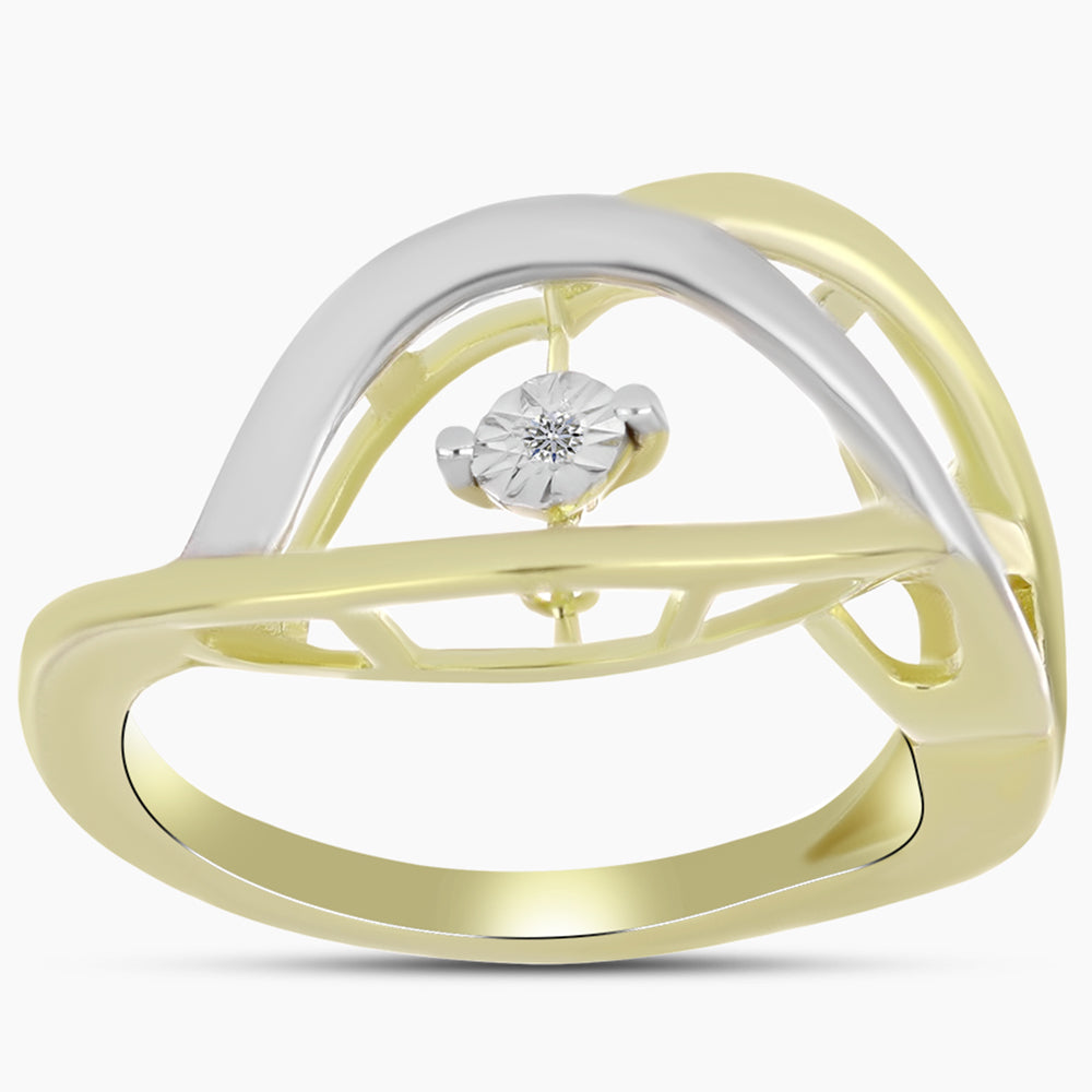 Anel de Prata com Banho de Ouro com Diamante Branco  Contraste: Cabeca de Veado (800)