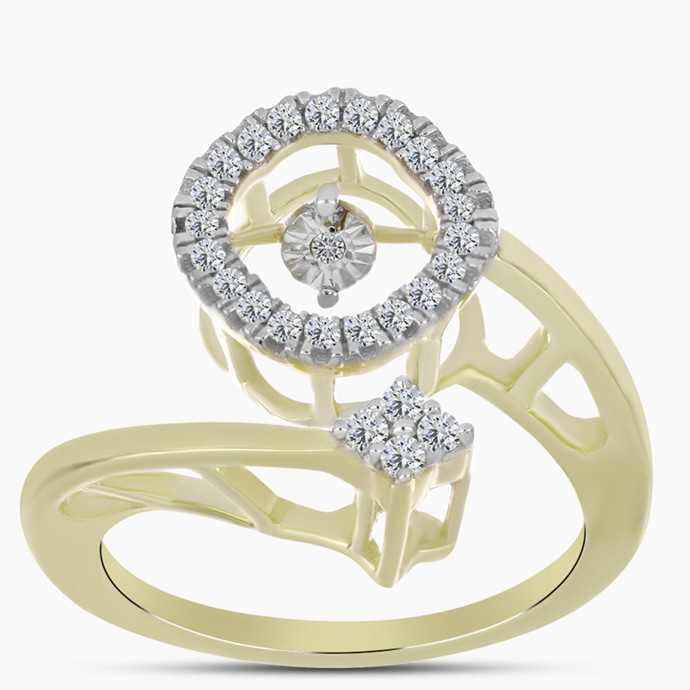 Anel de Prata com Banho de Ouro com Diamante Branco e Topázio Branco  Contraste: Cabeca de Veado (800)