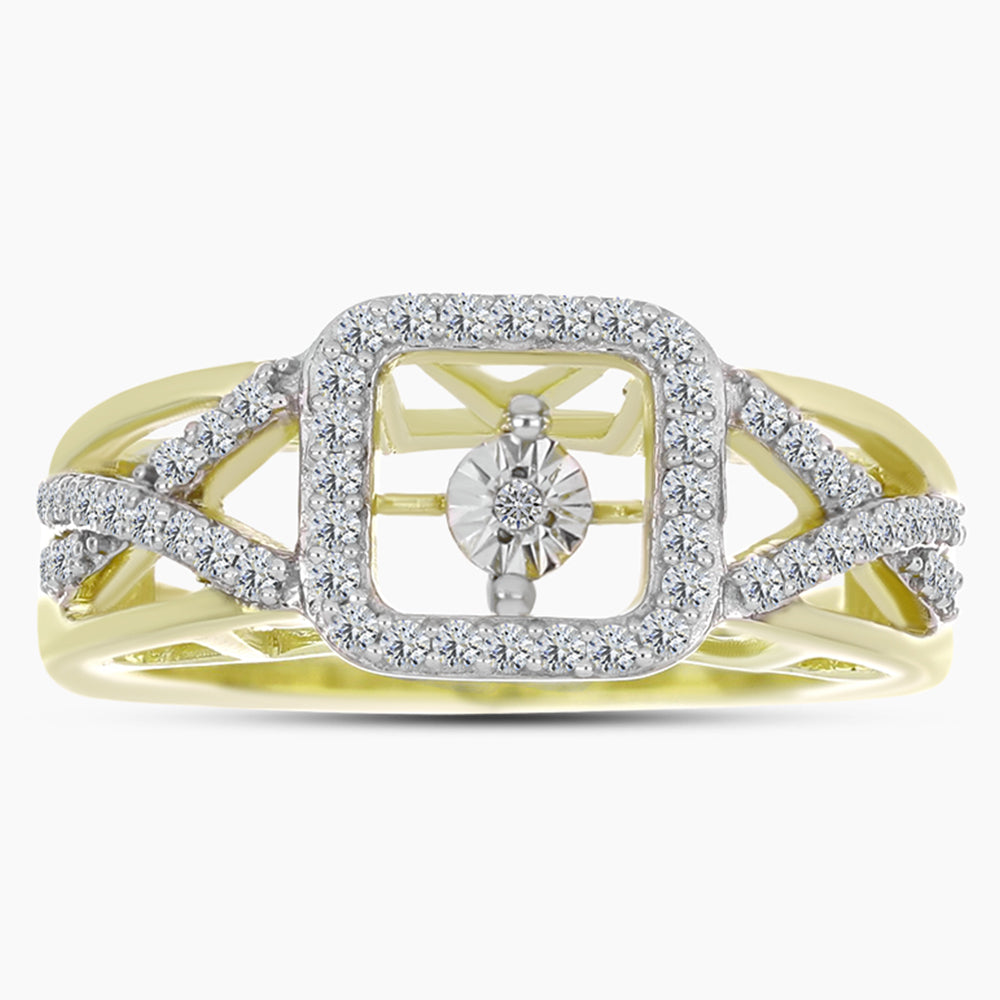 Anel de Prata com Banho de Ouro com Diamante Branco e Topázio Branco  Contraste: Cabeca de Veado (800)
