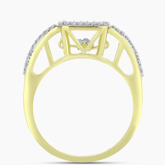 Anel de Prata com Banho de Ouro com Diamante Branco e Topázio Branco  Contraste: Cabeca de Veado (800)