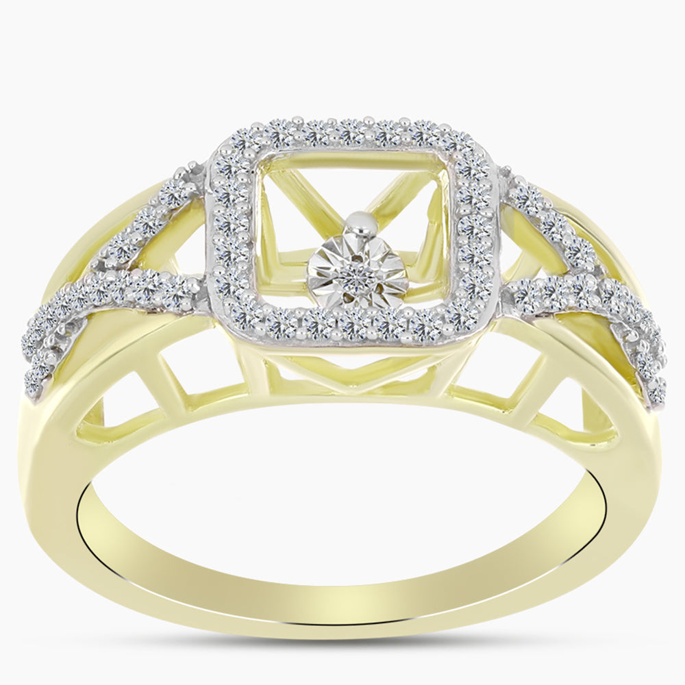 Anel de Prata com Banho de Ouro com Diamante Branco e Topázio Branco  Contraste: Cabeca de Veado (800)
