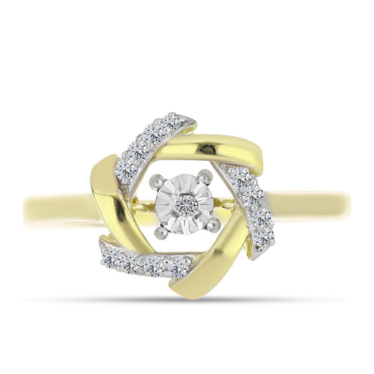 Anel de Prata com Banho de Ouro com Diamante Branco e Topázio Branco