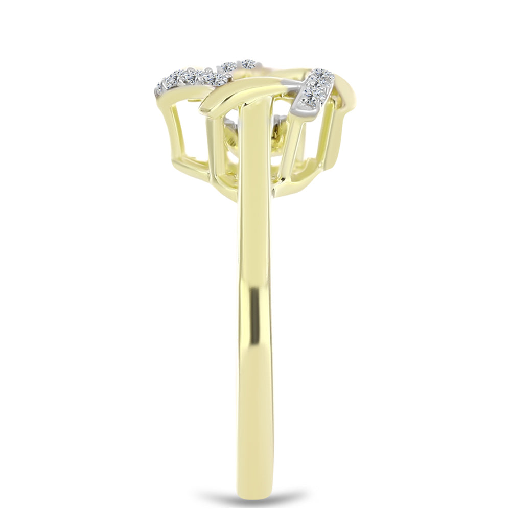Anel de Prata com Banho de Ouro com Diamante Branco e Topázio Branco 8 