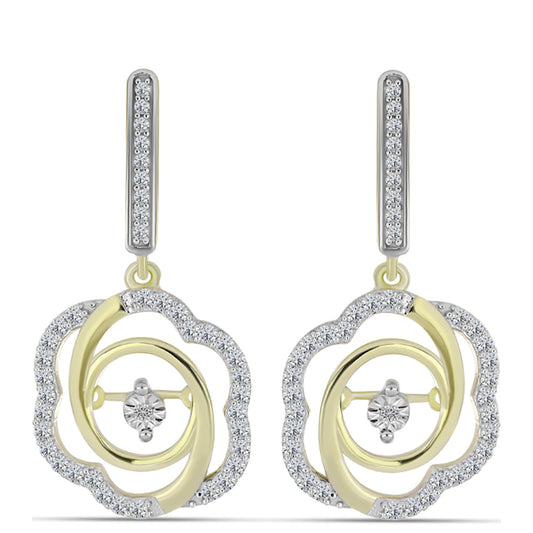 Brincos de Prata com Banho de Ouro com Diamante Branco e Topázio Branco