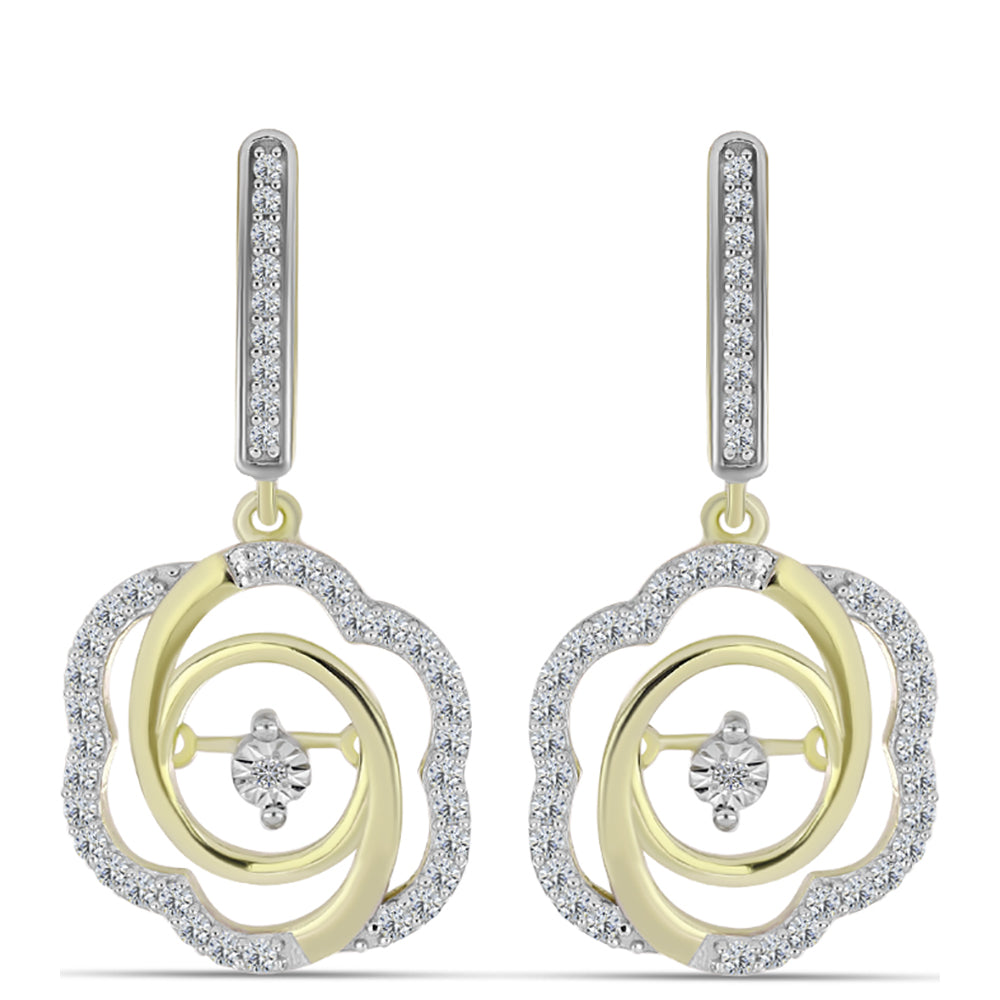 Brincos de Prata com Banho de Ouro com Diamante Branco e Topázio Branco 3 