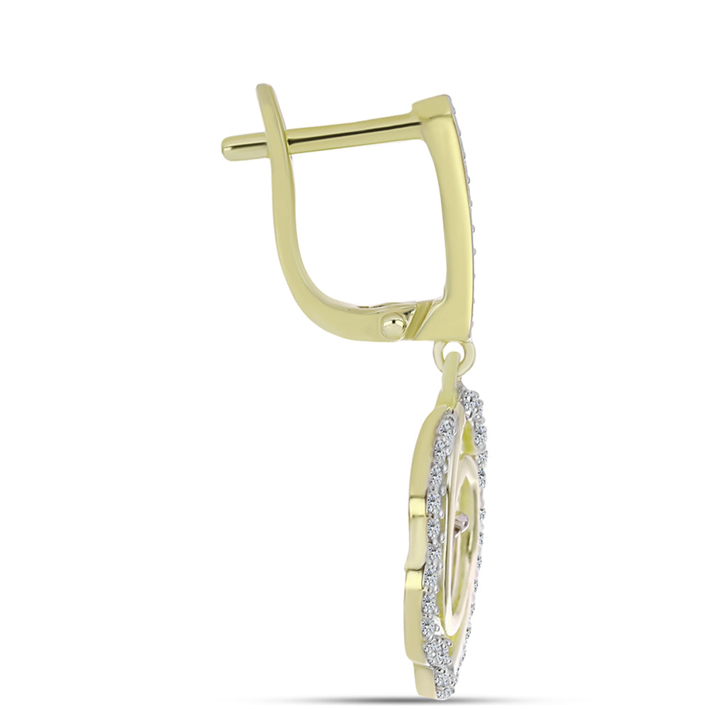 Brincos de Prata com Banho de Ouro com Diamante Branco e Topázio Branco