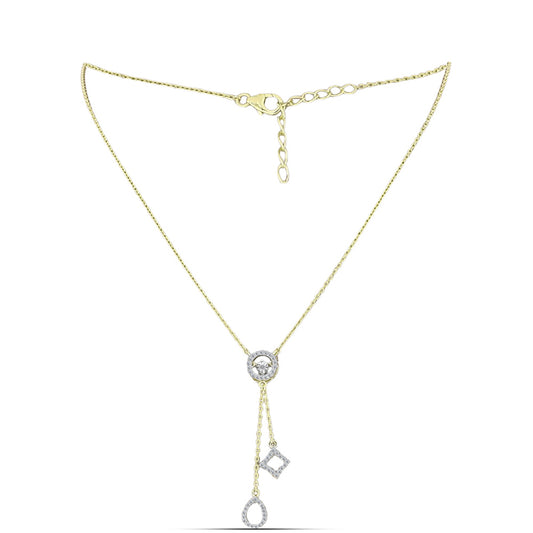 Colar de Prata com Banho de Ouro com Diamante Branco e Topázio Branco  Contraste: Cabeca de Veado (800)