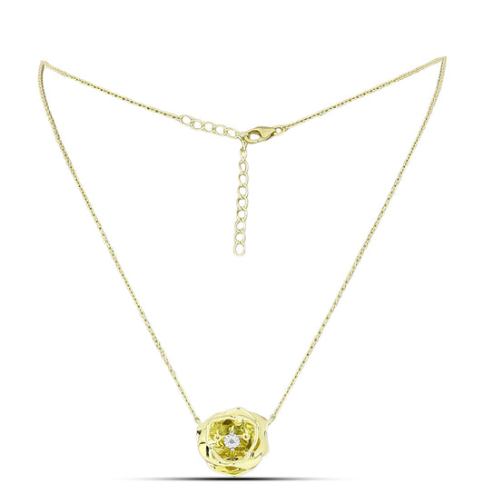 Colar de Prata com Banho de Ouro com Diamante Branco  Contraste: Cabeca de Veado (800)