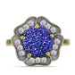 Anel de Prata com Banho de Ouro com Drusy Roxo e Topázio Branco  Contraste: Cabeca de Veado (800)