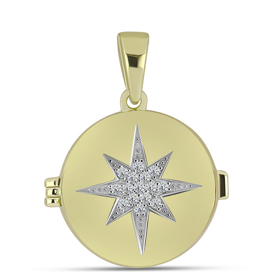 Pendente de Prata com Banho de Ouro com Diamante Branco  Contraste: Cabeca de Veado (800)