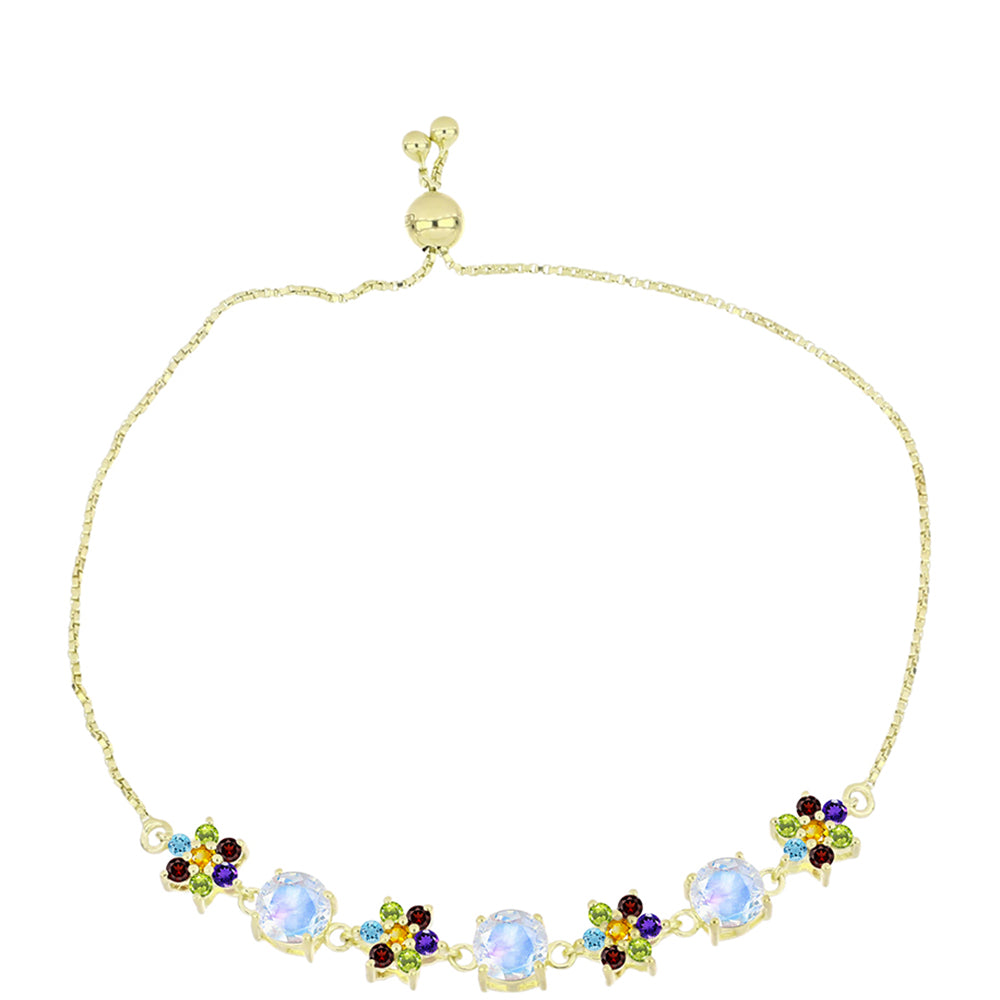 Pulseira de Prata com Banho de Ouro com Pedra da Lua Arco-íris e Ametista de Marrocos  Contraste: Cabeca de Veado (800) 1 
