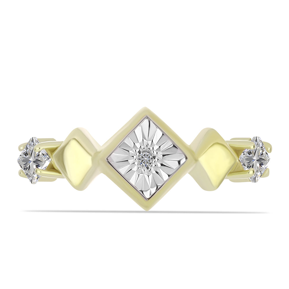 Anel de Prata com Banho de Ouro com Diamante Branco e Topázio Branco 5 