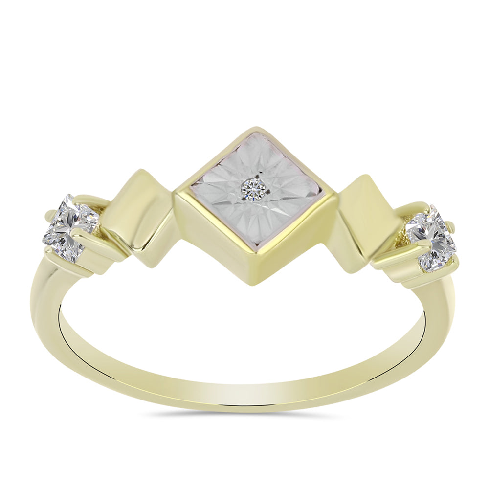 Anel de Prata com Banho de Ouro com Diamante Branco e Topázio Branco