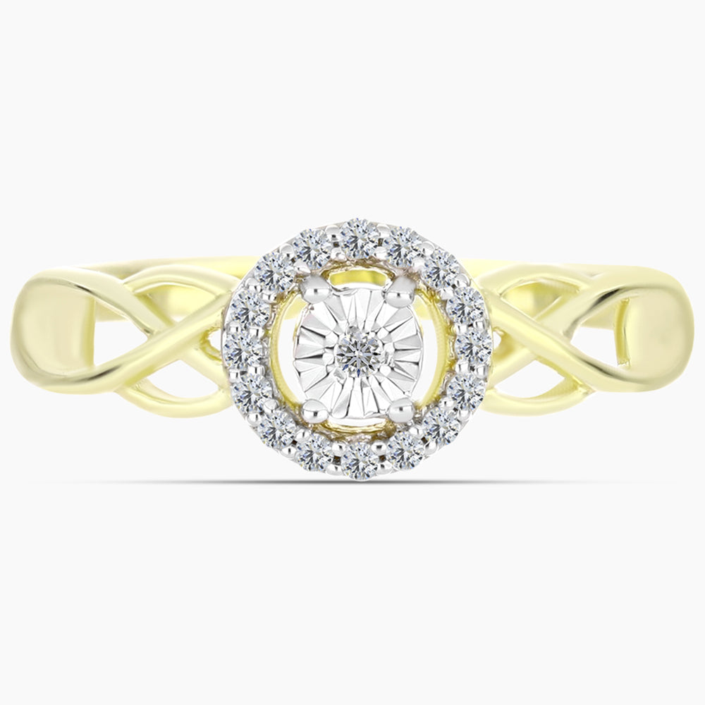 Anel de Prata com Banho de Ouro com Diamante Branco e Topázio Branco