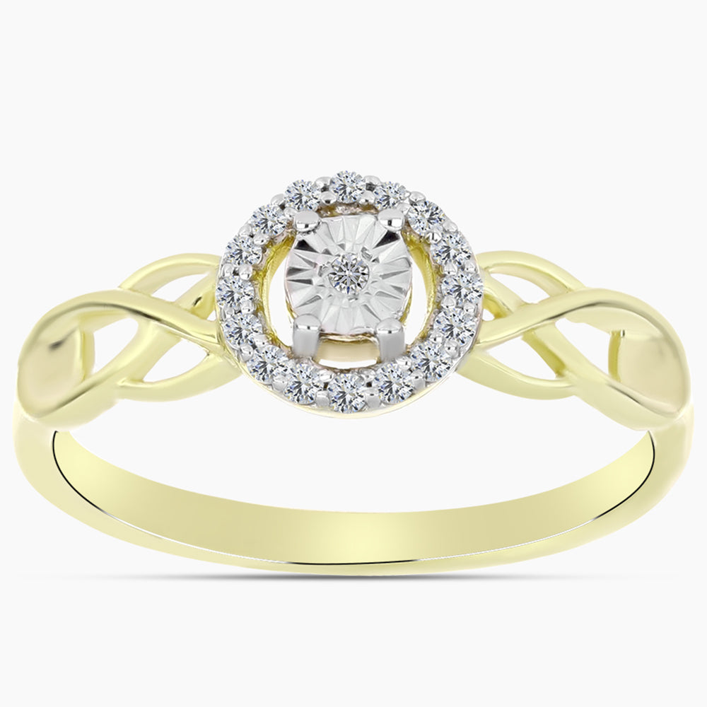 Anel de Prata com Banho de Ouro com Diamante Branco e Topázio Branco 3 