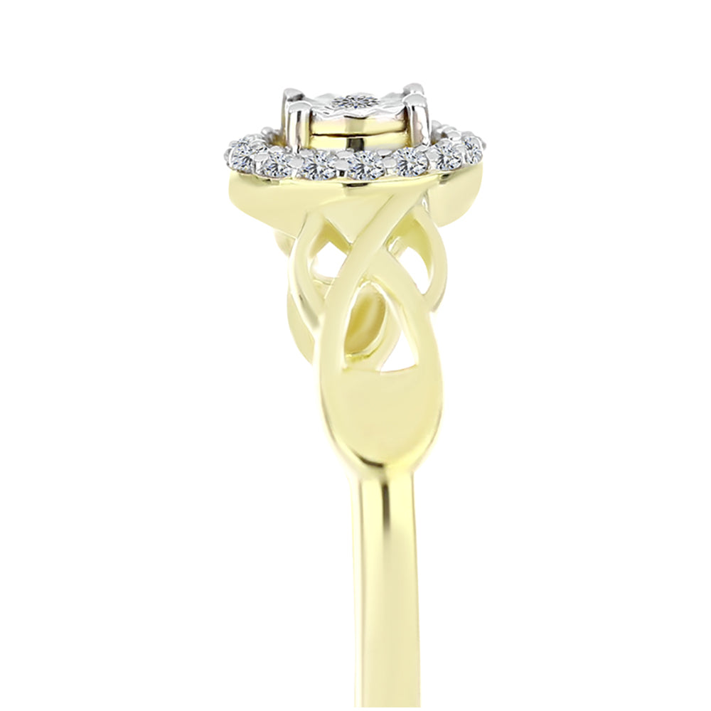 Anel de Prata com Banho de Ouro com Diamante Branco e Topázio Branco