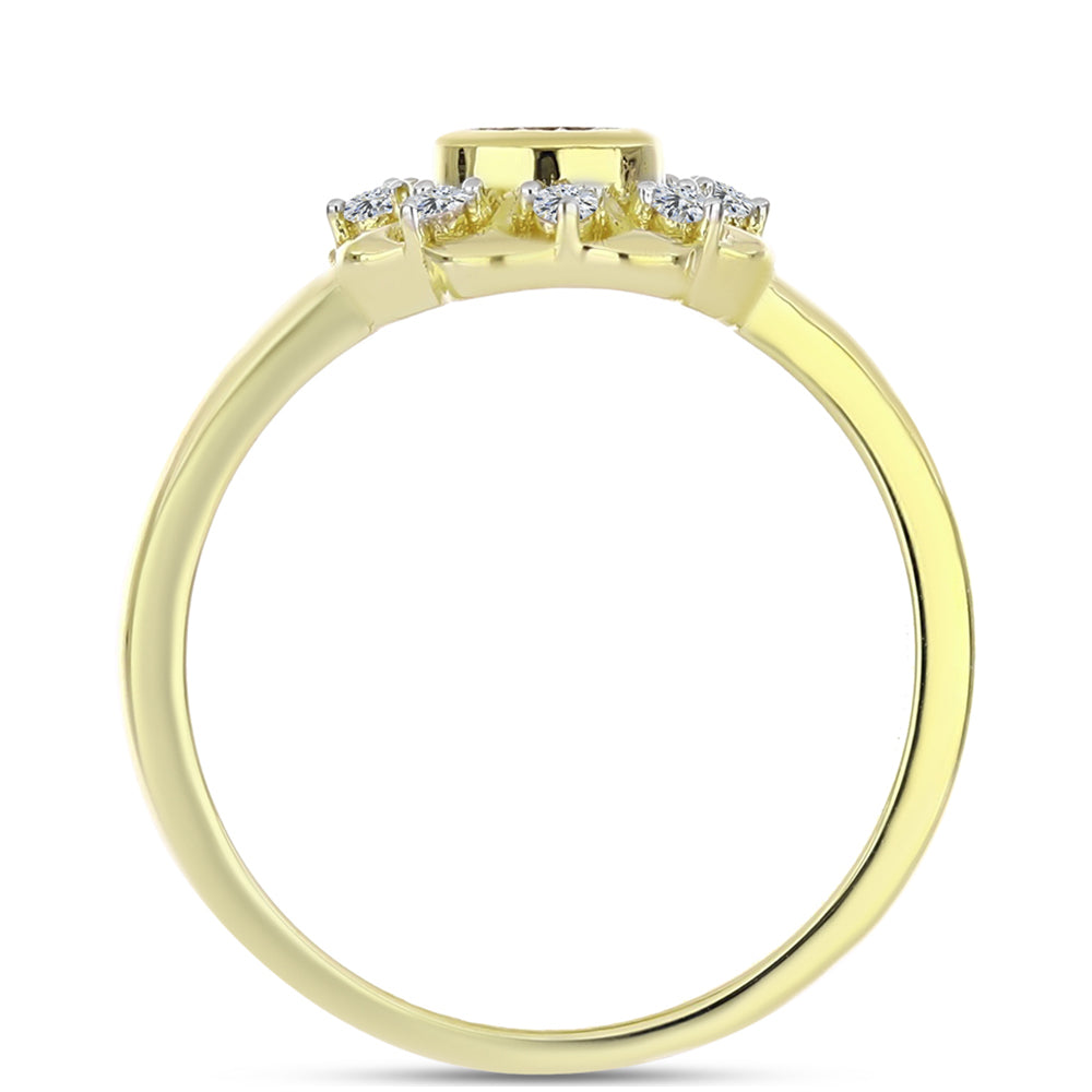 Anel de Prata com Banho de Ouro com Diamante Branco e Topázio Branco