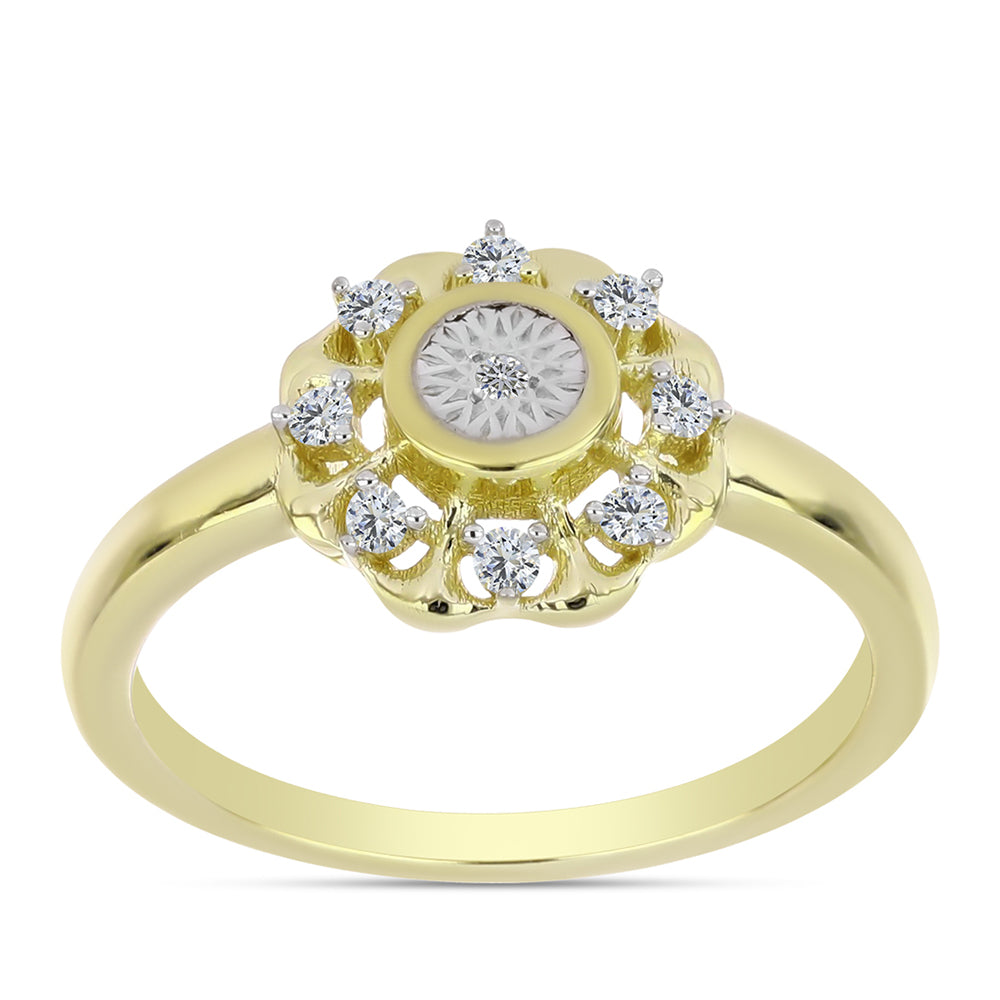 Anel de Prata com Banho de Ouro com Diamante Branco e Topázio Branco