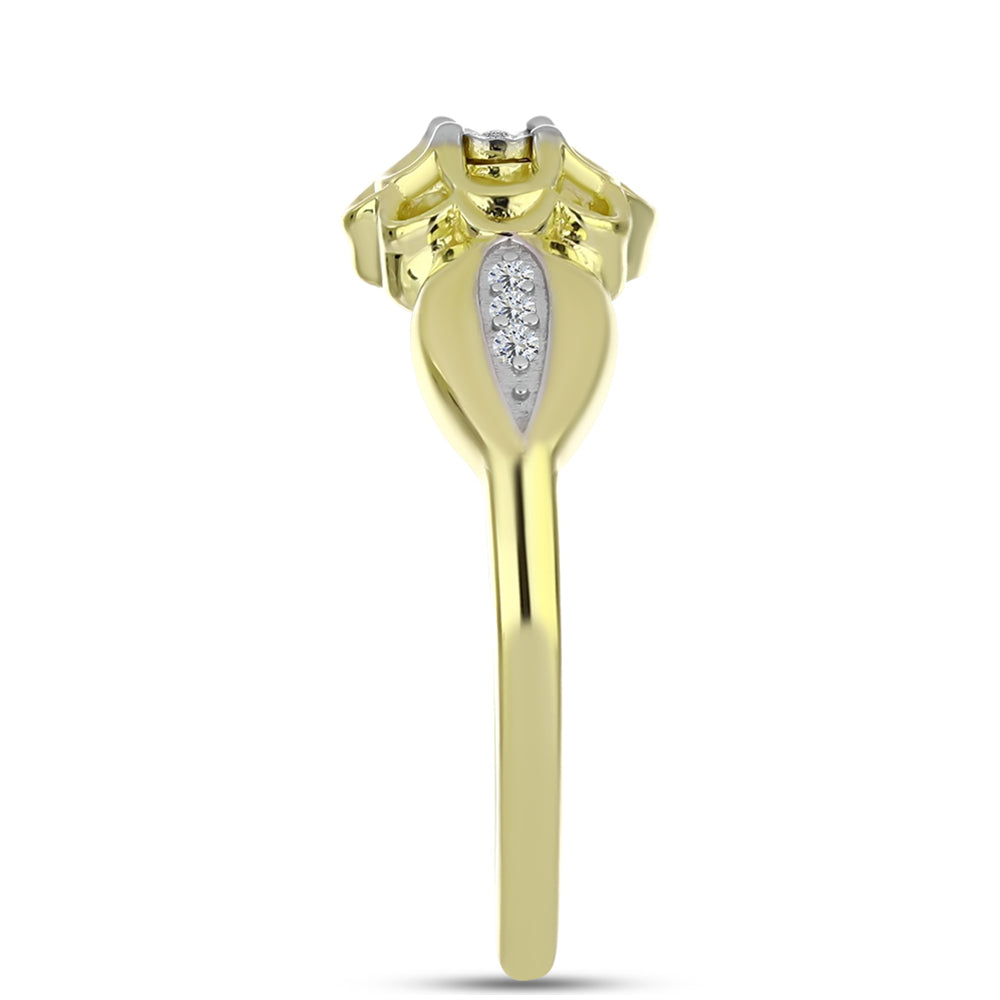 Anel de Prata com Banho de Ouro com Diamante Branco e Topázio Branco  Contraste: Cabeca de Veado (800)