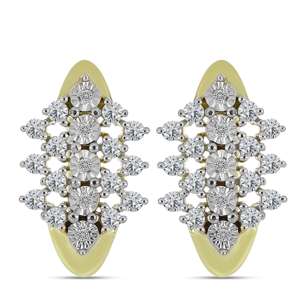 Brincos de Prata com Banho de Ouro com Diamante Branco e Topázio Branco