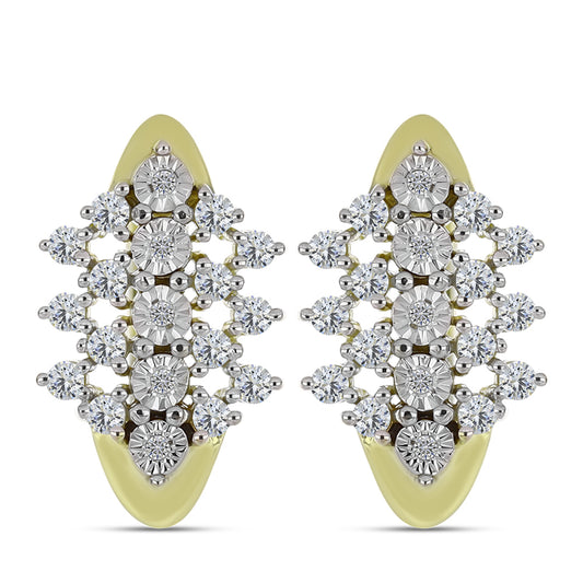 Brincos de Prata com Banho de Ouro com Diamante Branco e Topázio Branco