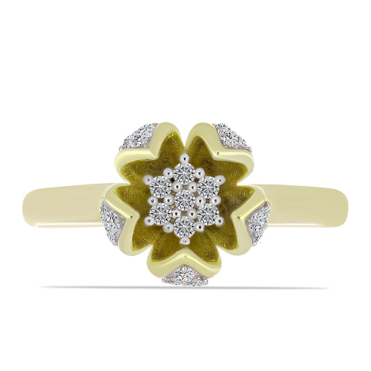 Anel de Prata com Banho de Ouro com Diamante Branco e Topázio Branco  Contraste: Cabeca de Veado (800)