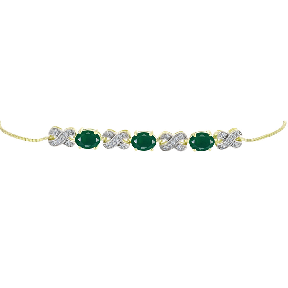 Pulseira de Prata com Banho de Ouro com Ágata Verde e Topázio Branco  Contraste: Cabeca de Veado (800) 2 