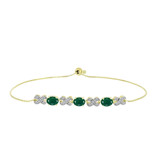 Pulseira de Prata com Banho de Ouro com Ágata Verde e Topázio Branco  Contraste: Cabeca de Veado (800)