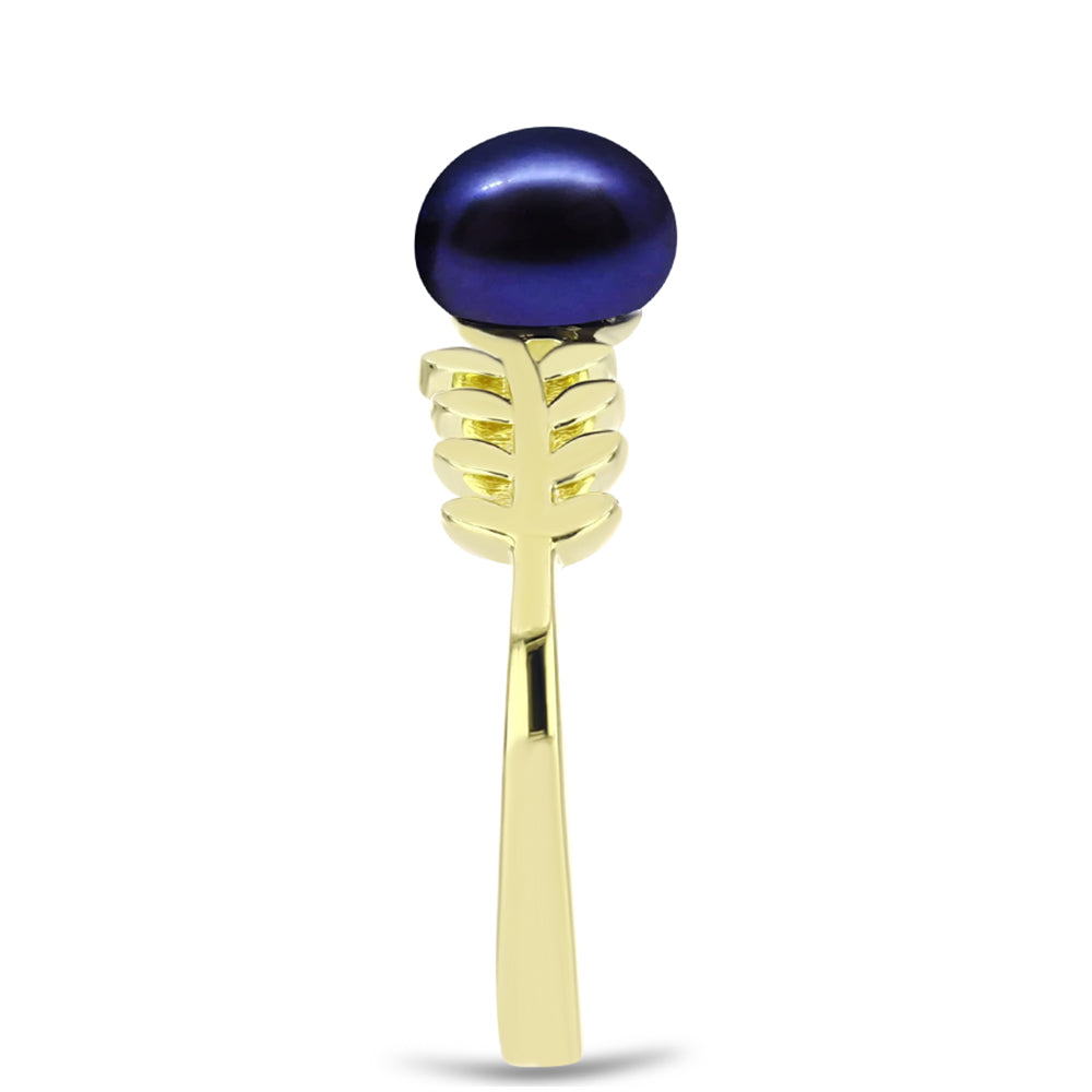 Anel de Prata com Banho de Ouro com Pérola Preta de Água Doce  Contraste: Cabeca de Veado (800) 4 