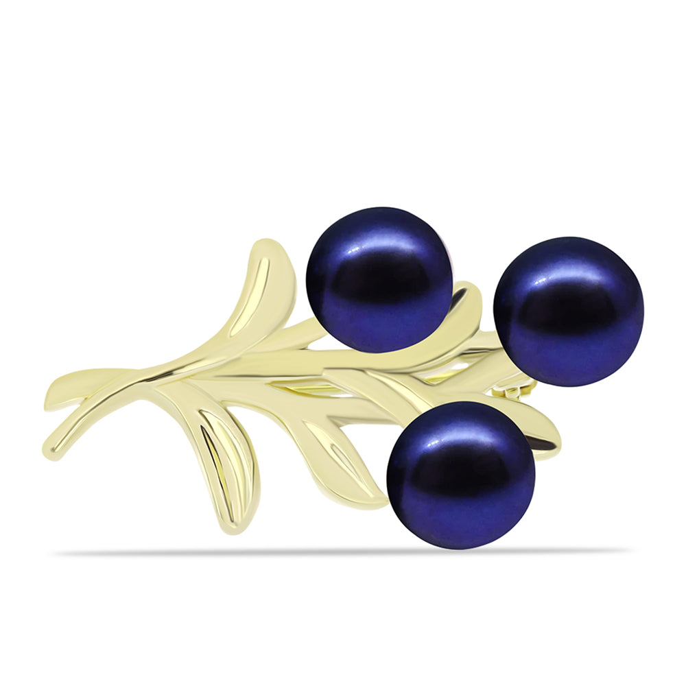 Alfinete de Prata com Banho de Ouro com Pérola Preta de Água Doce  Contraste: Cabeca de Veado (800)