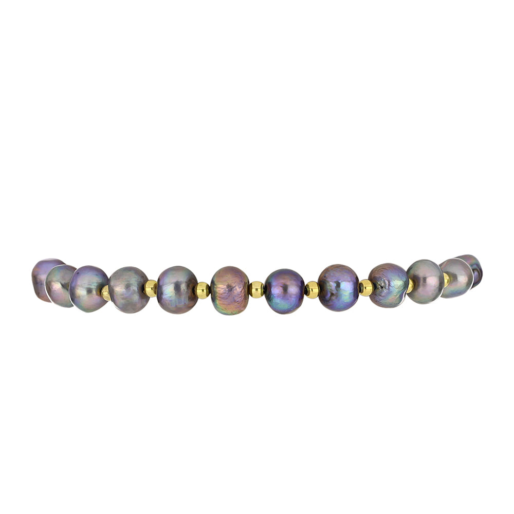 Pulseira de Prata com Banho de Ouro com Pérola Preta de Água Doce 2 